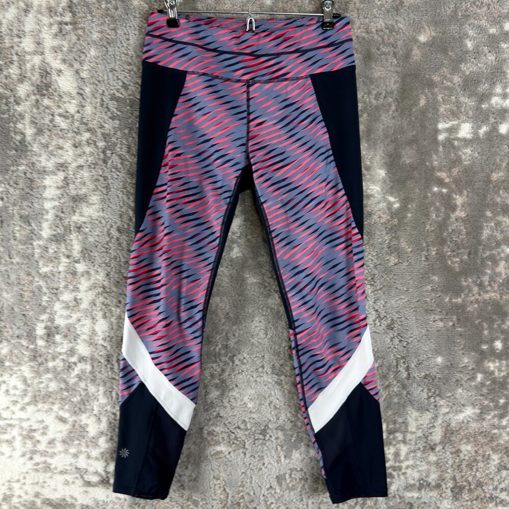 Athleta Size M Striped Athleisure Casual‎ Stretch Leggings Colorful Pull On